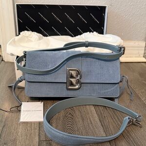 Brandon Blackwood Nia - Blue Croc Suede Crossbody Bag
